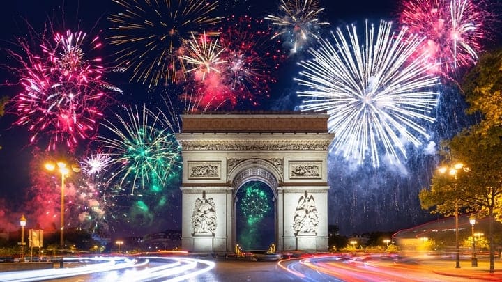 Fireworks over the Arc de Triomphe in Paris
