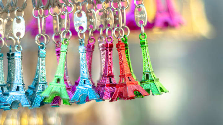 Colorful souvenir Eiffel Tower keyrings