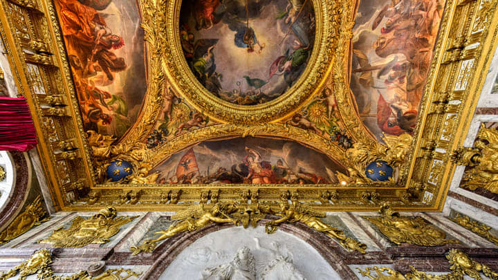 Frescoed ceiling in the Palace of Versailles