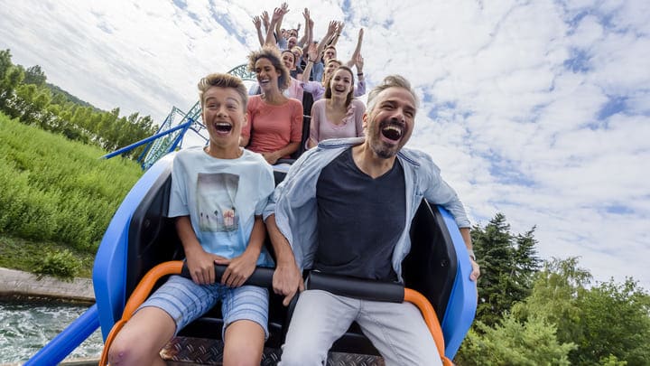 Roller coaster ride at Parc Astérix near Paris